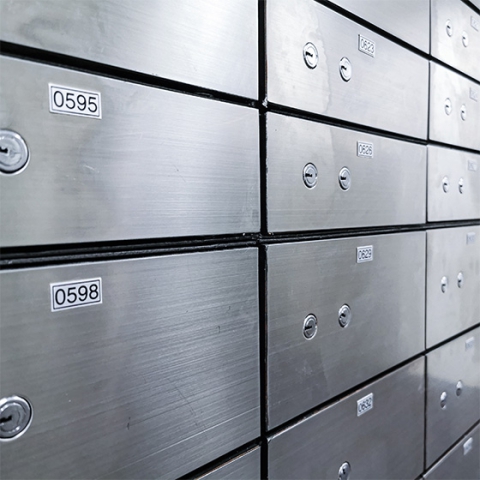 Wall of safety deposit boxes